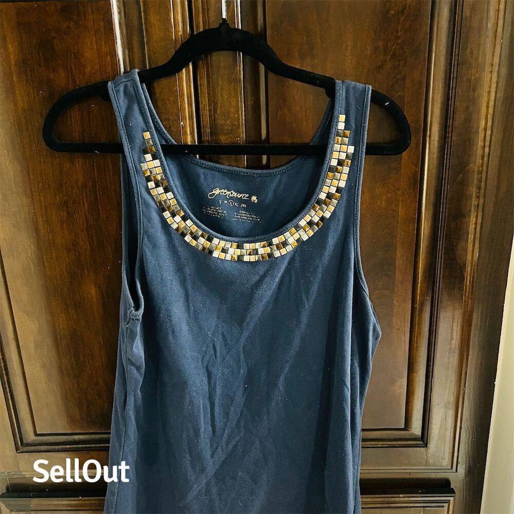 Greensource Women's Blue Embellished Neckline Tank Top Size XXL